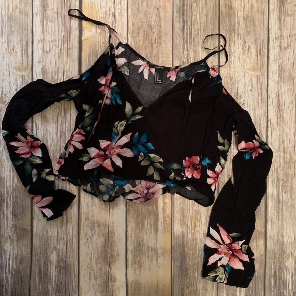 F21 Floral Off The Shoulder Crop Top